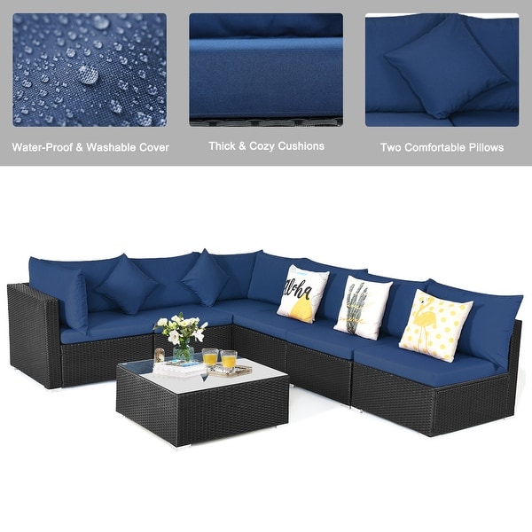 Gymax 7PCS Rattan Patio Conversation Set Sectional Furniture Set w/
