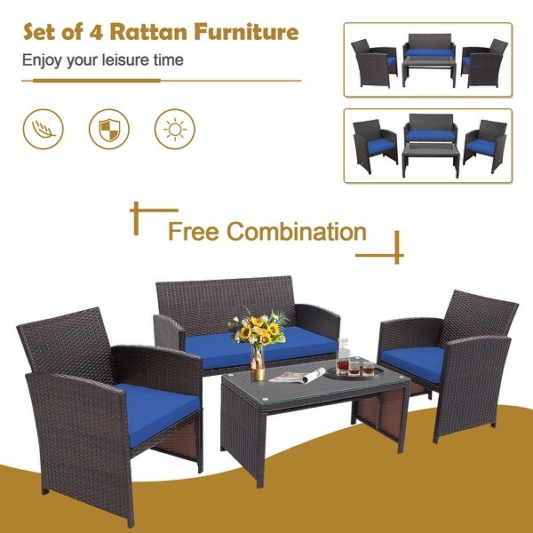 Costway 8PCS Patio Rattan Furniture Set Cushioned Chair Sofa Coffee