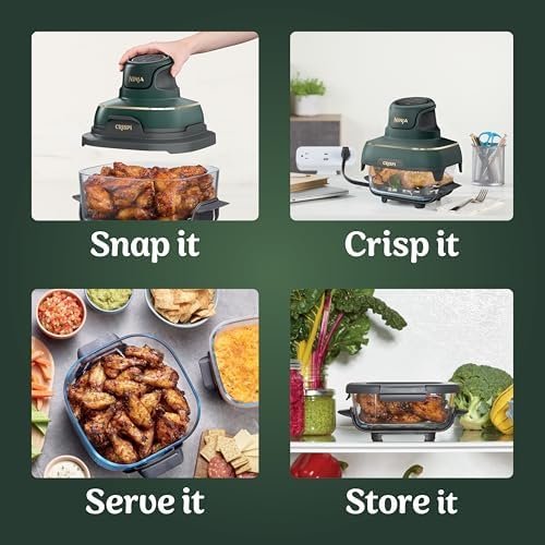 5-in-1 Glass Air Fryer | 450°F, Nontoxic, 4QT & 6-Cup Containers & Lids | Microwave, Freezer, Dishwasher Safe | Air Fry, Bake, Recrisp, Keep Warm | Brit. Racing Green