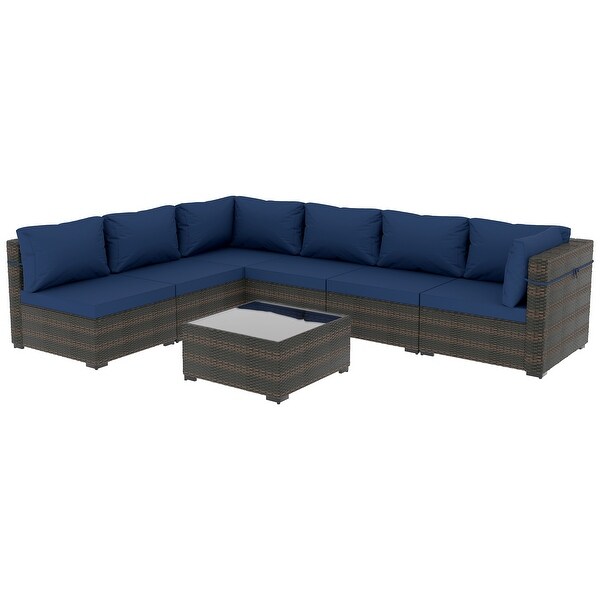 UPHA Cushioned 7piece Conversation Sectional Patio Group Furniture