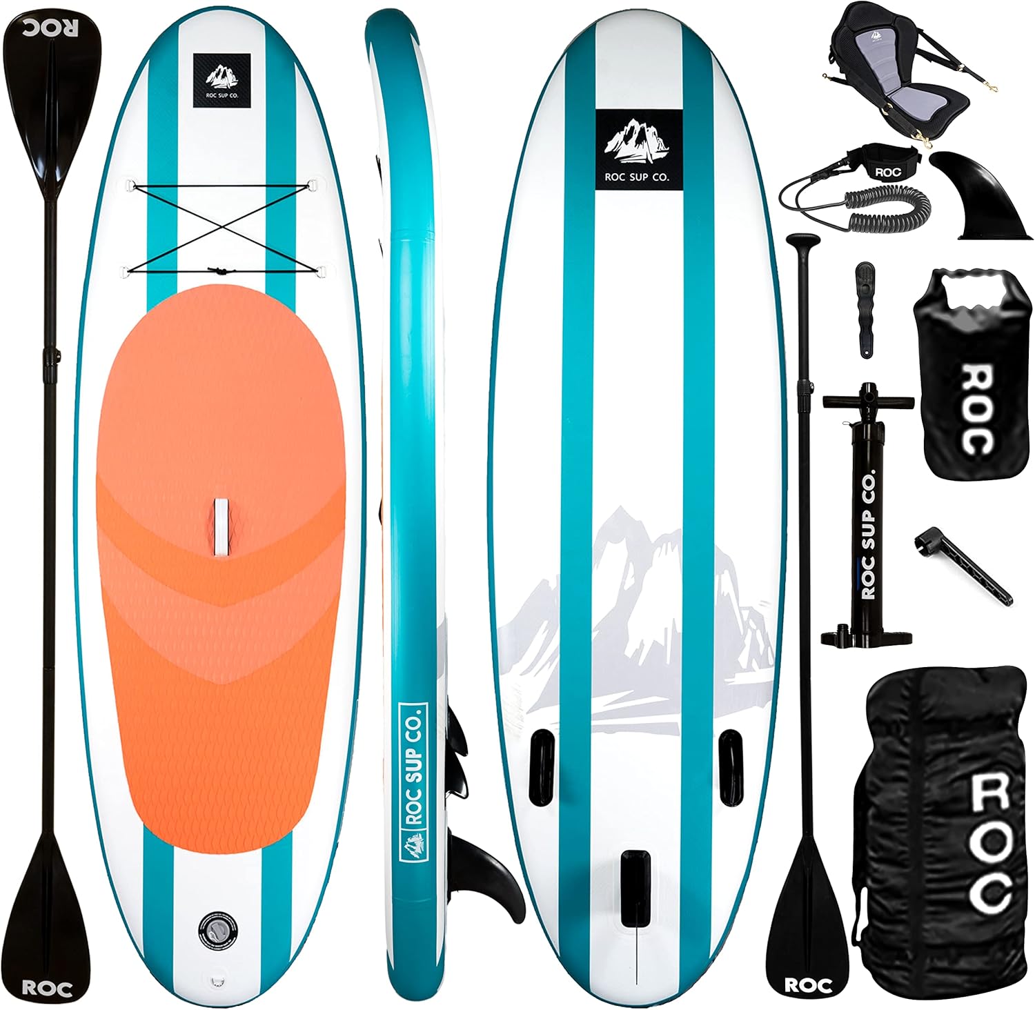 Roc Inflatable Stand Up Paddle Boards with Premium SUP Paddle Board Accessories, Wide Stable Design, Non-Slip Comfort Deck for Youth & Adults