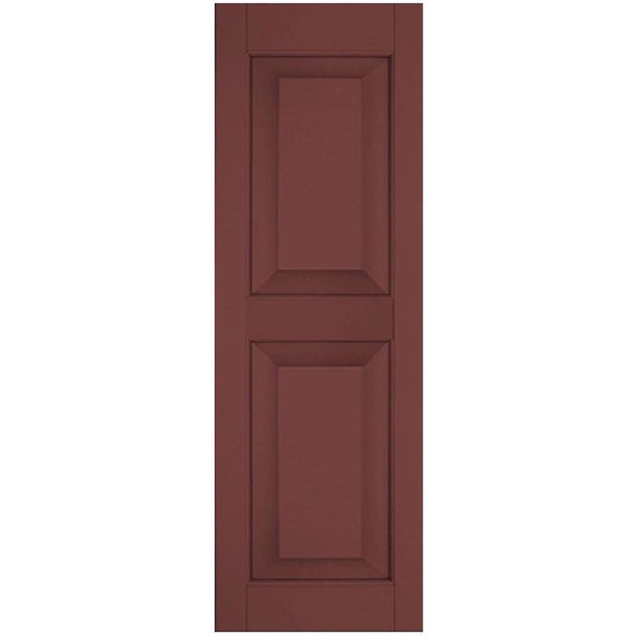 Ekena Millwork 15 in. x 42 in. Exterior Real Wood Sapele Mahogany Raised Panel Shutters Pair Cottage Red