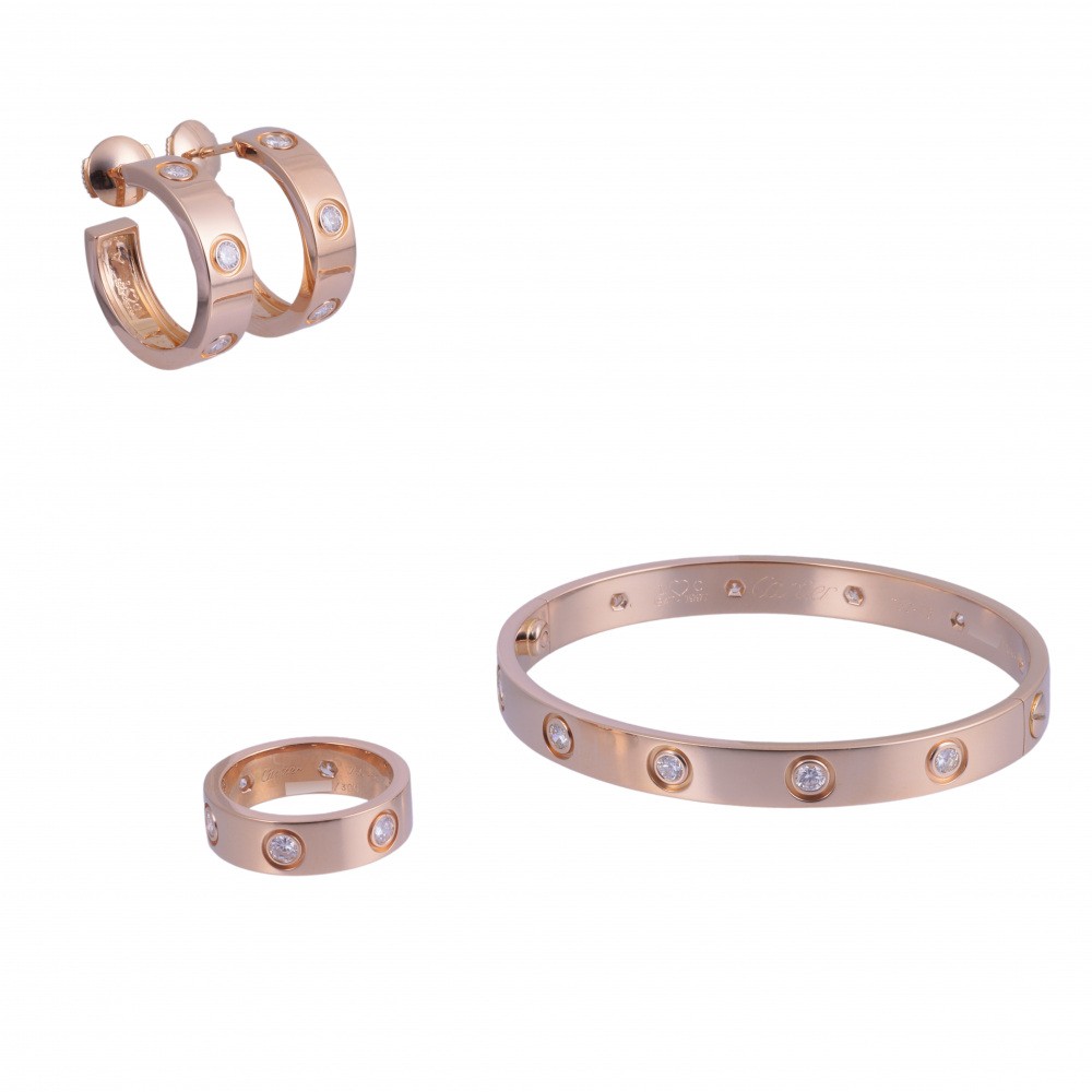 Cartier Limited To 300 Sets Commemorating the 150th Anniversary K18PG Pink Gold Bracelet Ring Earrings Diamond
