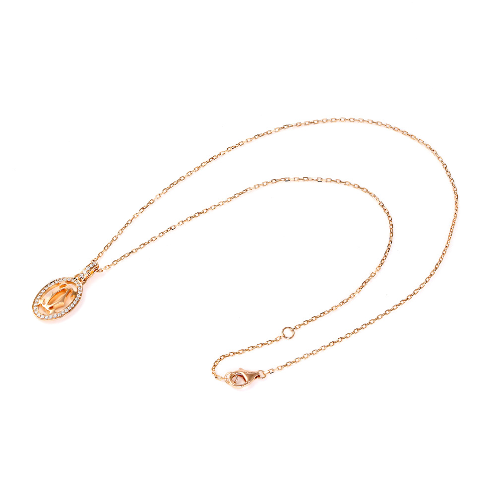Cartier Double C Logo Necklace 18K Rose Gold Diamond B7219300