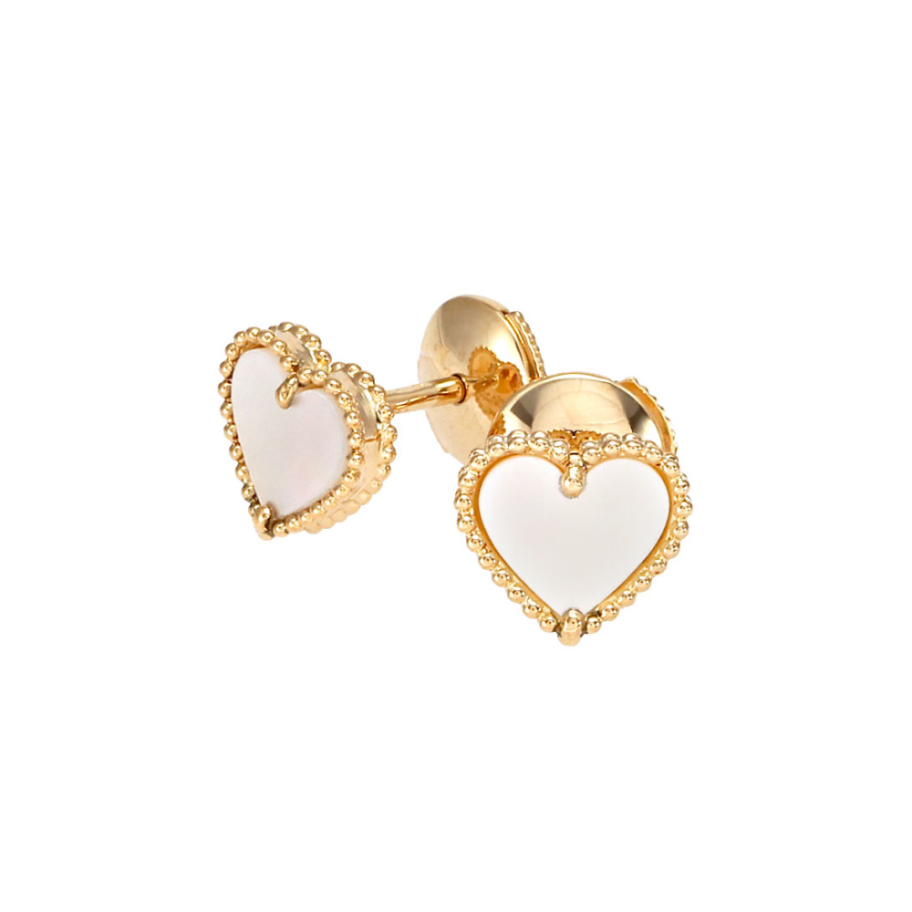 Van Cleef & Arpels Sweet Alhambra Heart Earrings 18K Yellow Gold Mother of Pearl