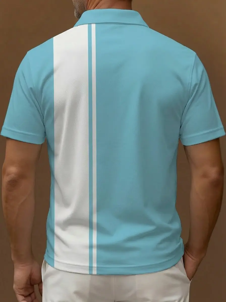 Light Blue White Cocktail Shaker Pattern Button Short Sleeve Golf Polo Shirt
