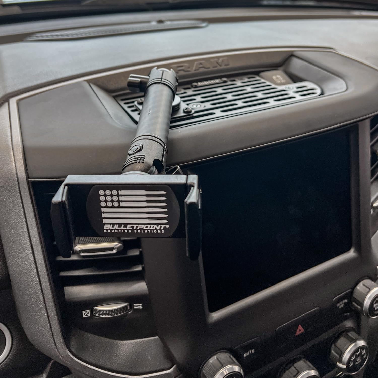 Dash Mount Cell Phone Holder RAM Truck Compatible (2019+ 1500, 2500, 3500 and TRX) with 20mm Ball Mount - Compatible with iPhone and Android Smartphones (Dual Ball with 2 Phone Holders)