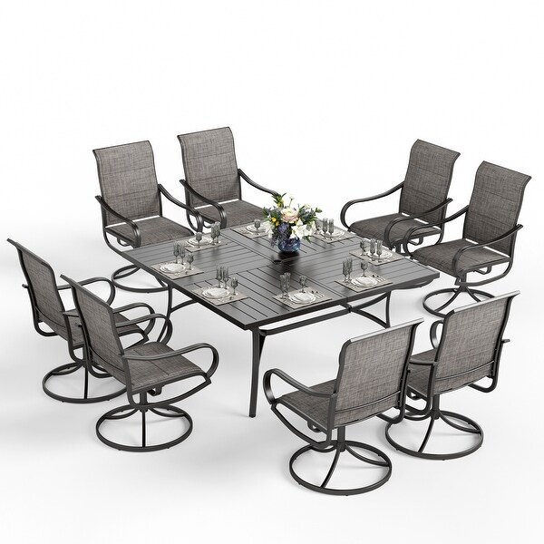 MAISON ARTS 9 Pieces Patio Dining Set,60 Inch Square Metal Table and Sling Dining Chairs
