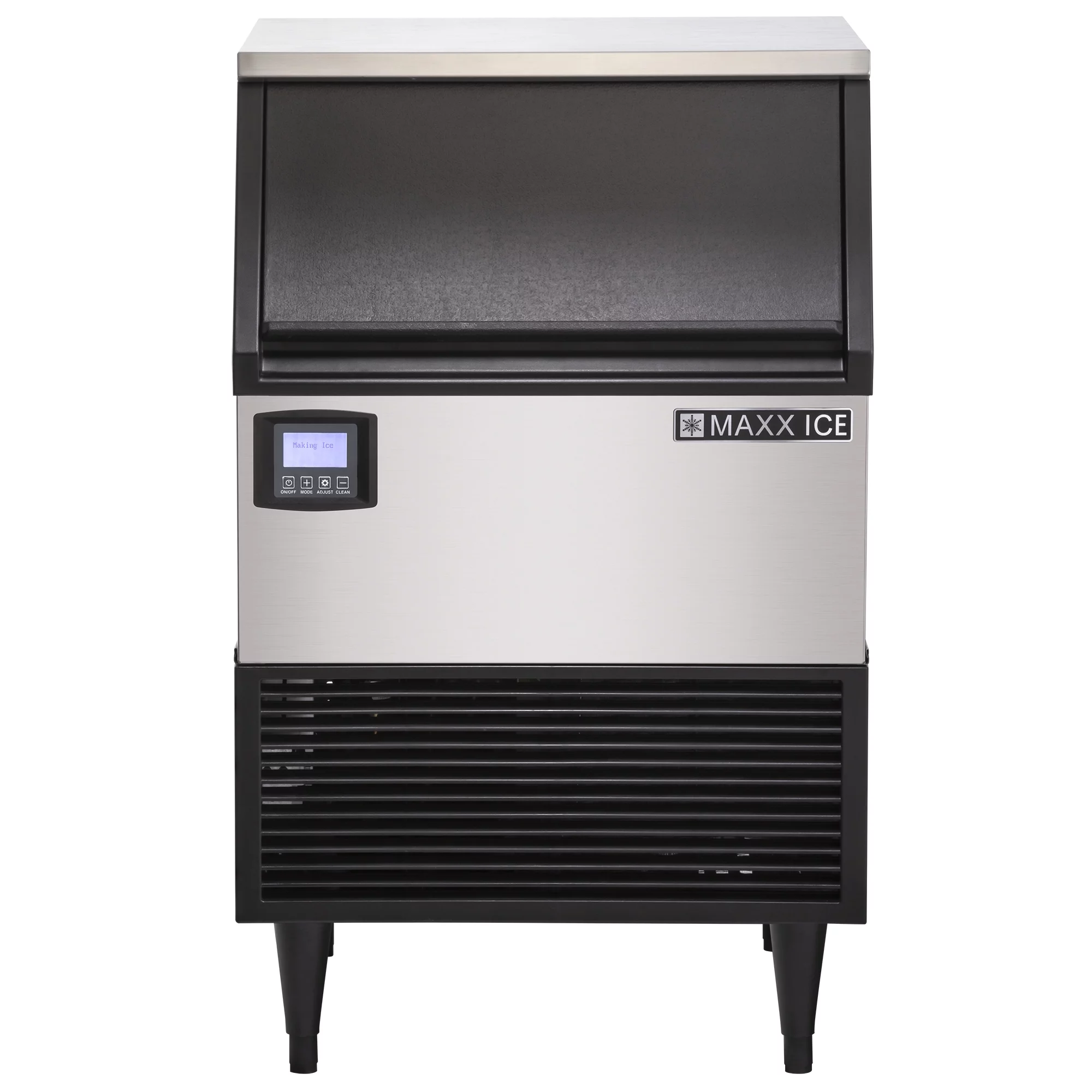 Maxx Ice Intelligent Series Self-Contained Ice Machine, 150 lbs, Half Dice Ice Cubes, with 75 lb Built-in Ice Storage Bin, Energy Star Listed, in Stainless Steel with Black Trim (MIM150NH)
