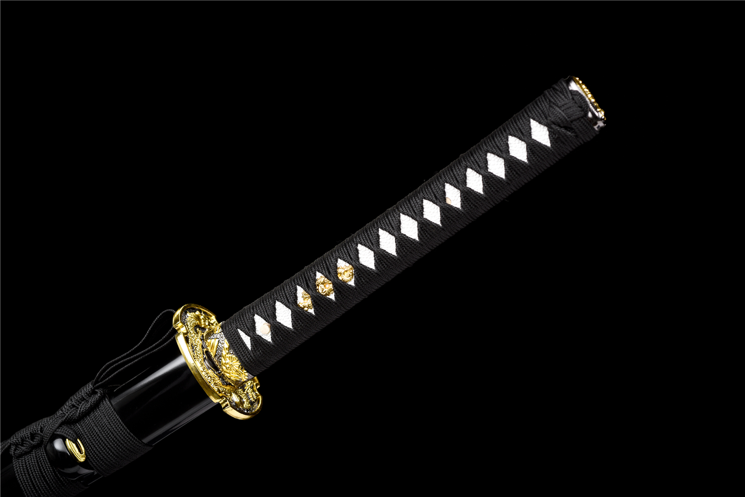 Handmade Katana High Carbon Gold Blade Dragon Tsuba Black Saya Full Tang