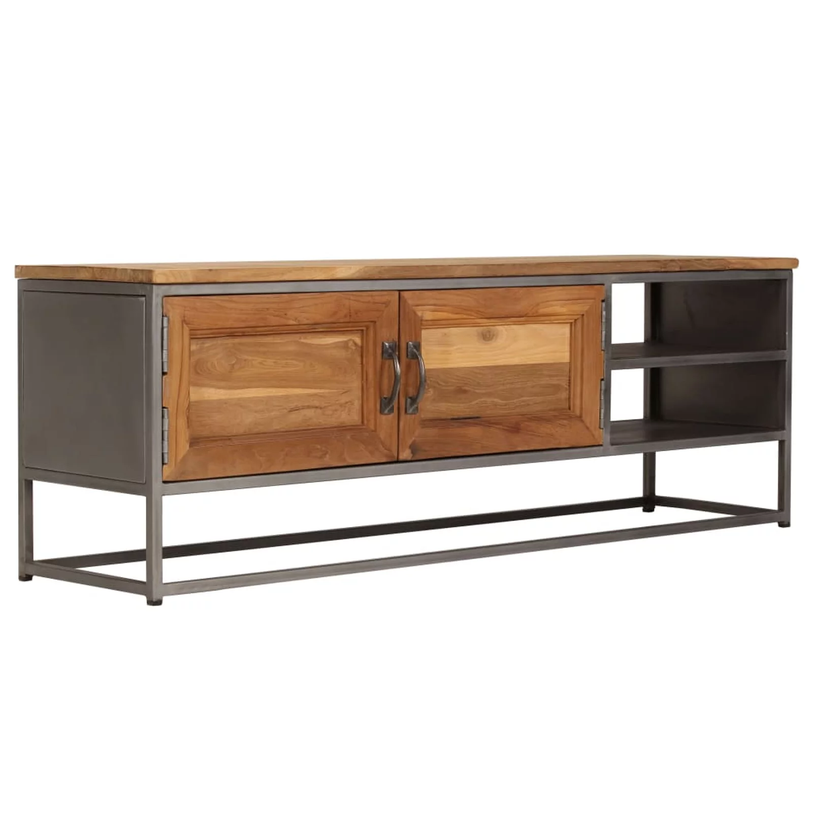 moobody TV Stand with Storage Cabinet and Shelves Recycled Teak Wood Television HiFi Cabinet End Side Table Steel Frame for Living Room Home Furniture 47.2 x 11.8 x 15.7 Inches (W x D x H)