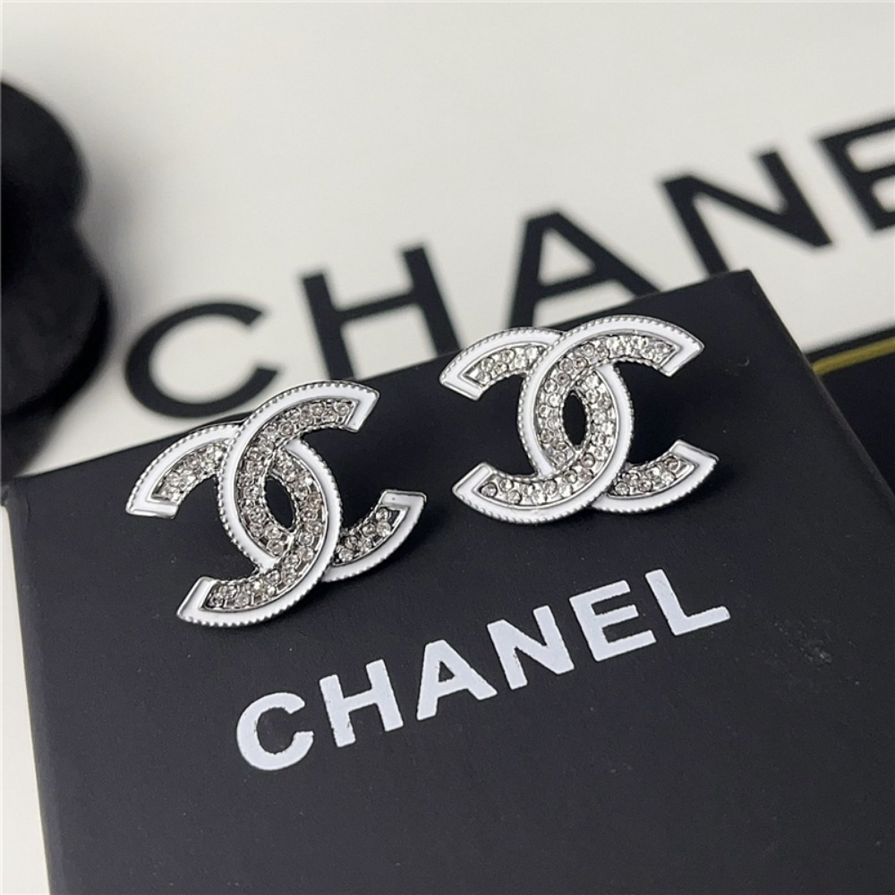Chanel Stud Earrings Silver White And Crystal Abe867 B19263 Naddv