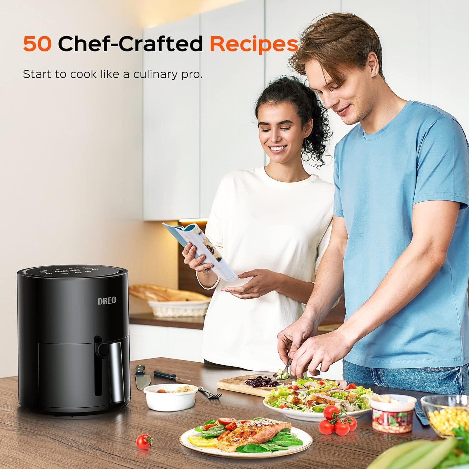 4QT 9-in-1 Electric Air Fryer, 360° Rapid Air Circulation, 100-450°F Wide Temp, Shake Reminder, Touch Screen, Black Stainless Steel