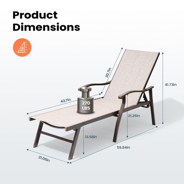 Pellebant 2PCS Patio Aluminum Adjustable Chaise Lounge Chair