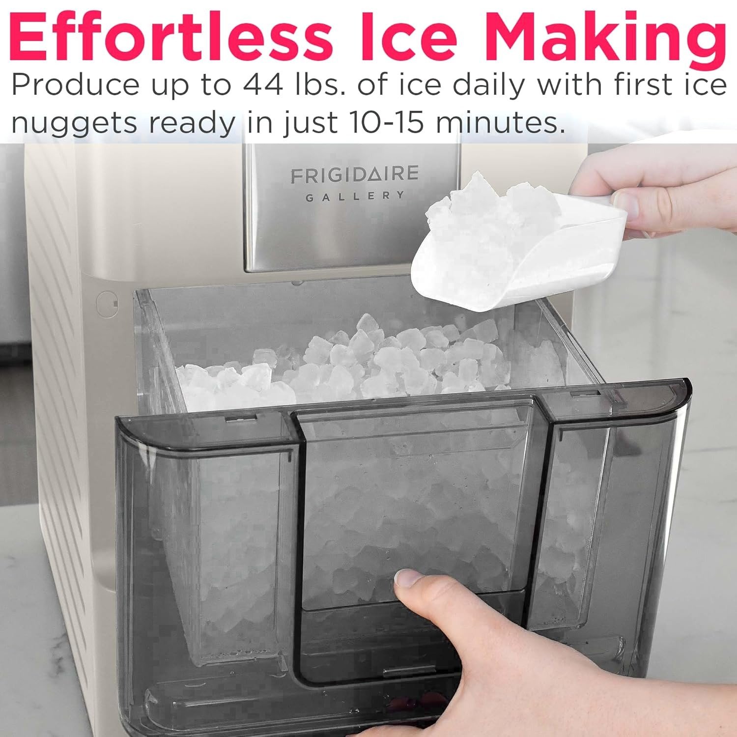 Nugget Ice Maker, Countertop Ice Machine with Transparent Window, Sonic Ice Maker with 44 lbs. Capacity, Auto Self Cleaning Ice Maker Machine, 2.0 Gen, Cream – 16.75D x 11.75W x 20.25H