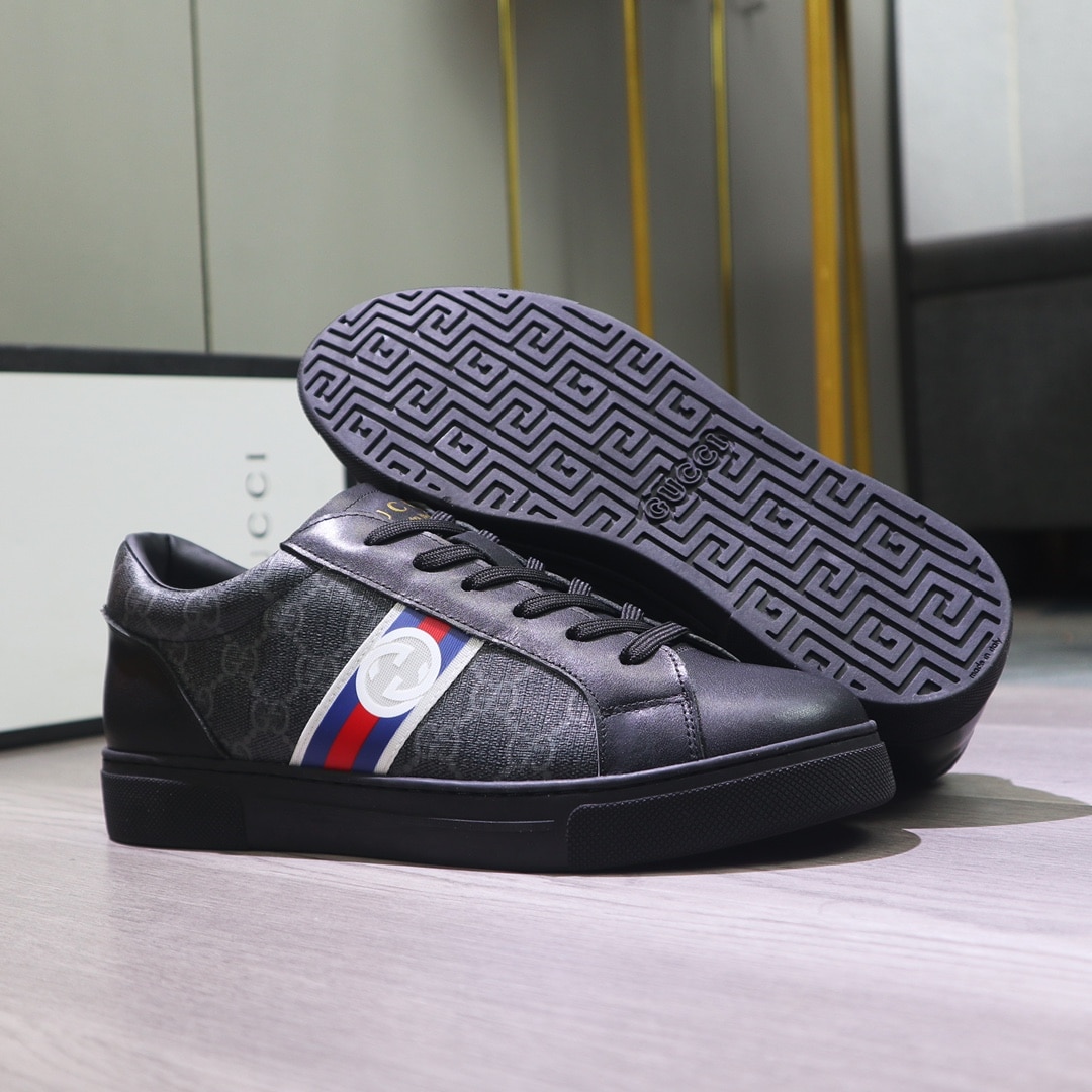 Gucci Gg Supreme Sneaker Black Gg Blue And Orange Web