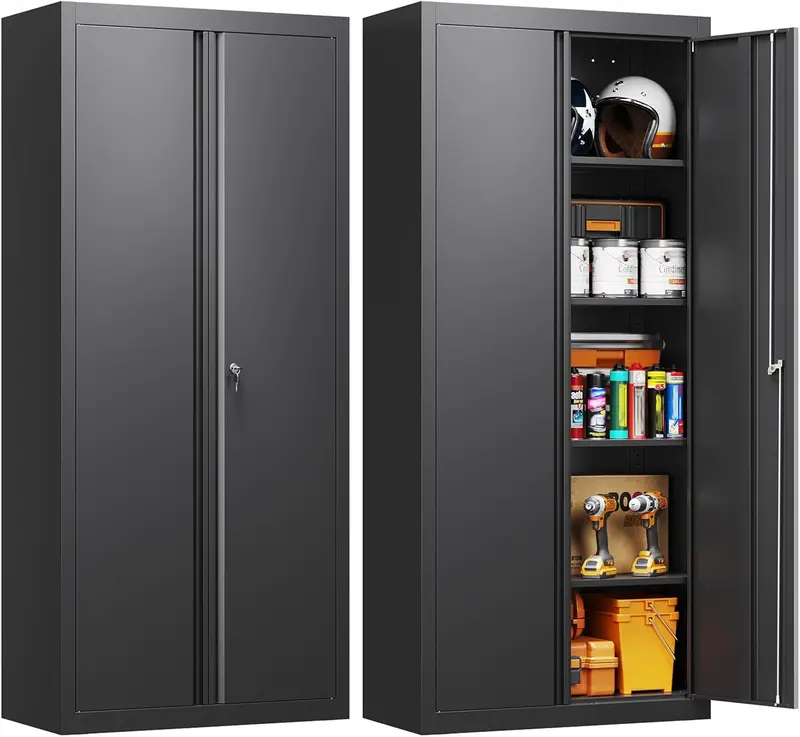Yizosh Heavy-Gauge Metal Garage Cabinet – Two-Door Unit with Five Adjustable Shelves