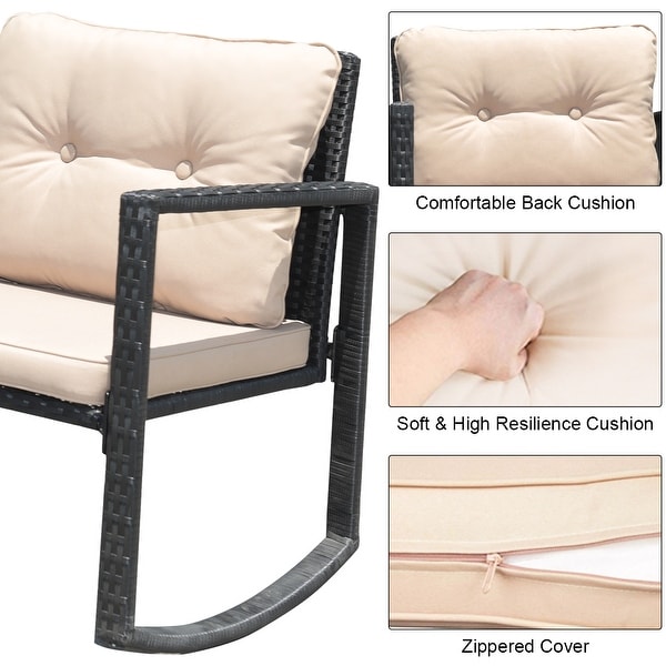 Costway 3PC Patio Rattan Conversation Set Rocking Chair Cushioned Sofa