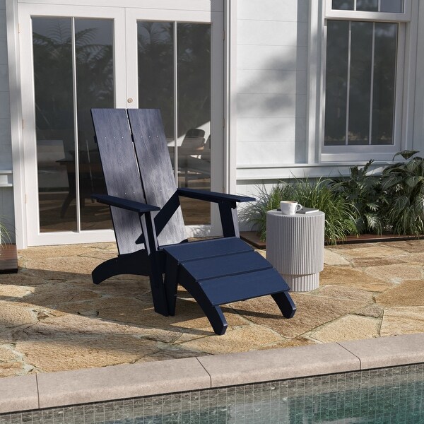 Modern AllWeather Dual Slat Adirondack Style Chair with Footrest