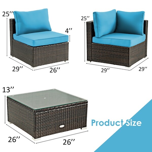Costway 5PCS Patio Rattan Furniture Set Cushioned Sofa and Chair Coffee