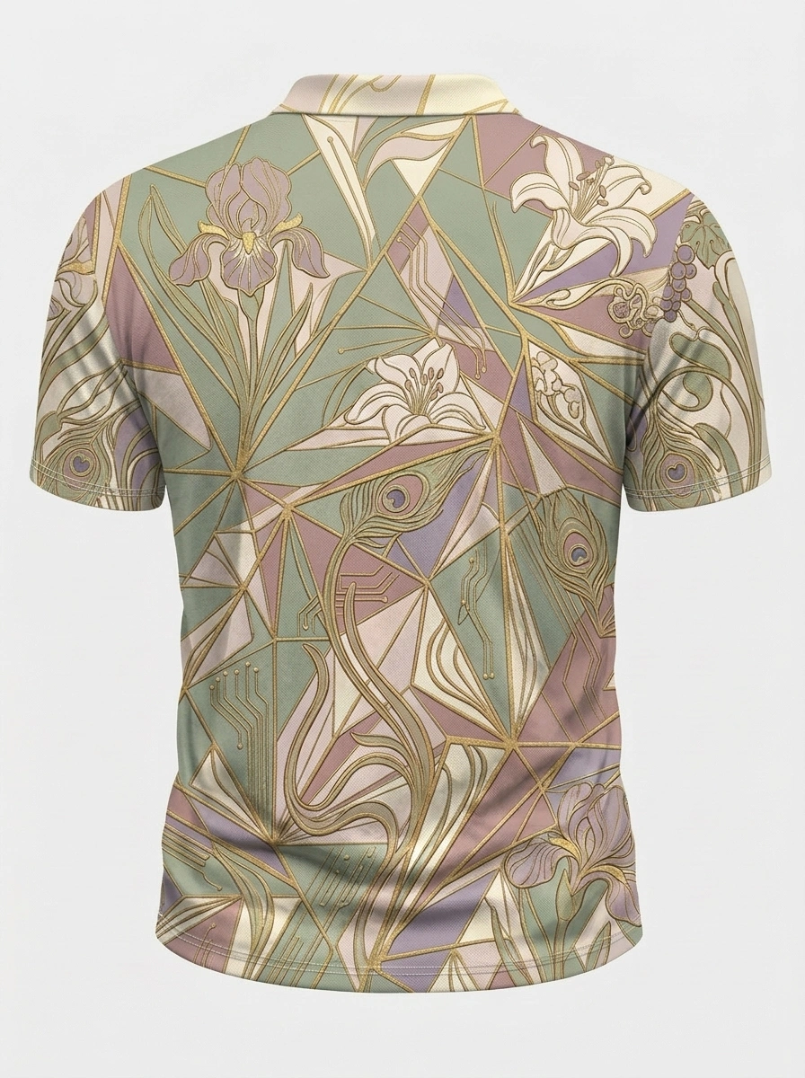 Moisture Wicking Golf Polo 3D Art Deco Floral Button Short Sleeve Golf Polo Shirt