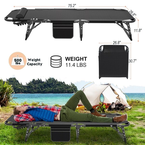 DoCred Folding Camping Cot,Chaise Lounge Chair with Mattress