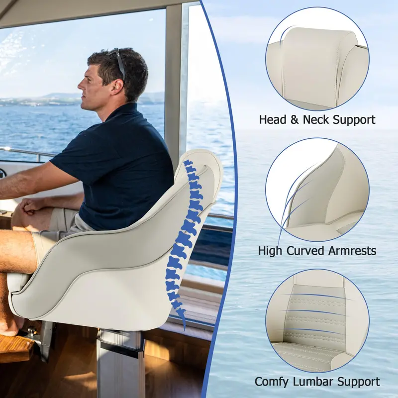 Waterproof Pontoon Captain Seat – Bucket Style with Thick Sponge Padding & PVC Leather Cover