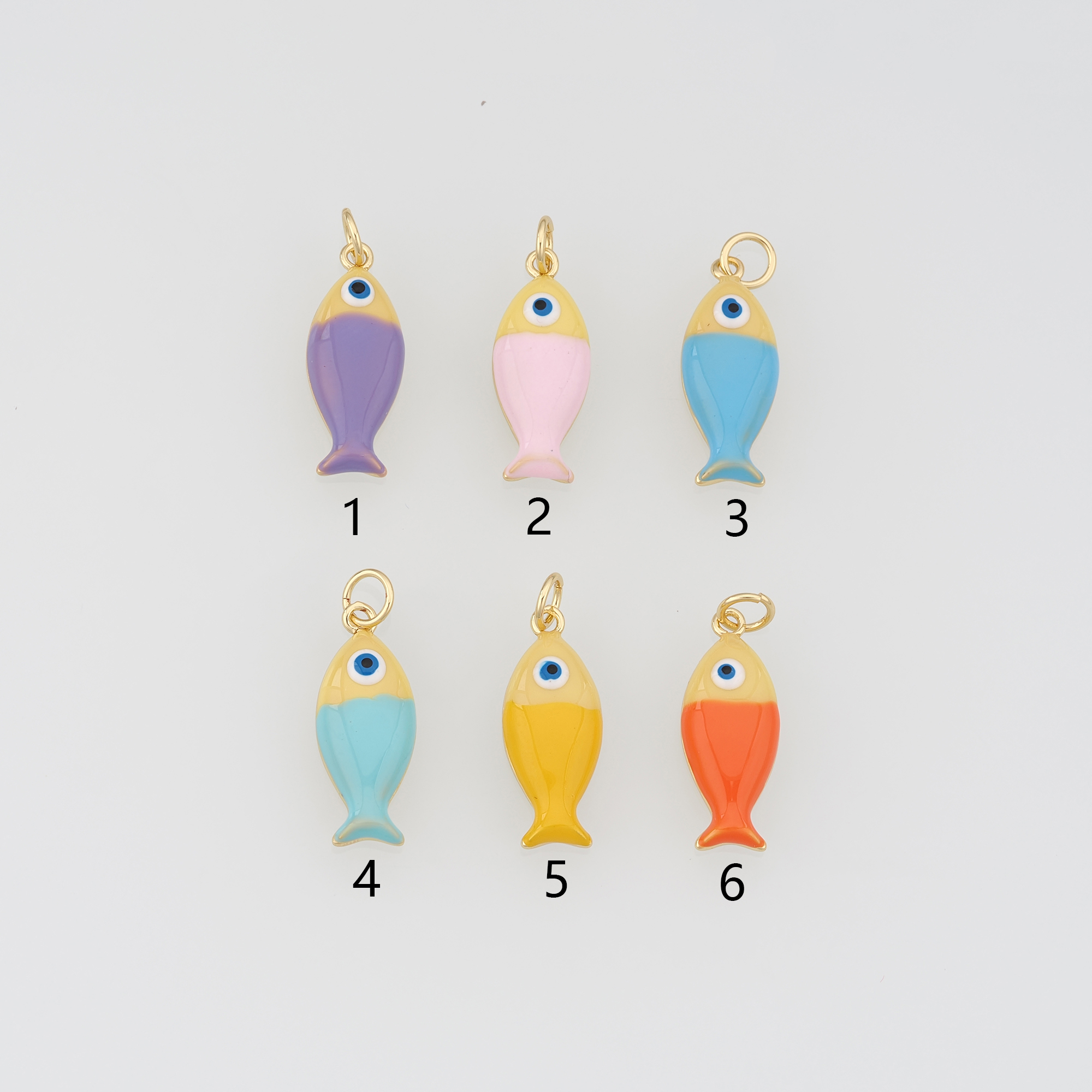 18K Gold Filled Fish Pendant,Enamel Ocean Fish Charm Earrings Necklace for DIY Jewelry Making Supply