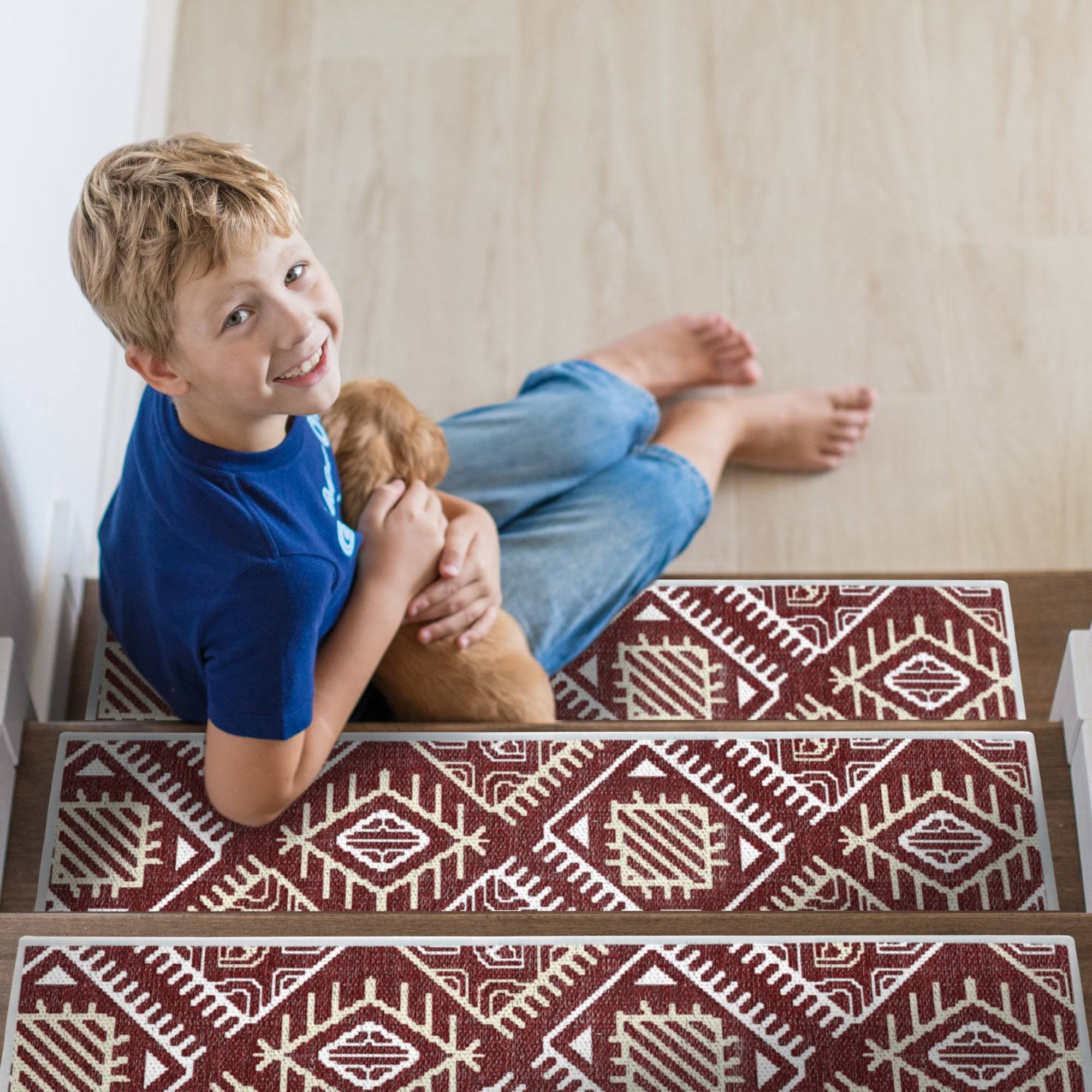 Sussexhome Monument Design 9x22 x 28x22 Stair Treads - 70% Cotton Anti-Slip Carpet Strips for Stairs-with Double Adhesive Tape -