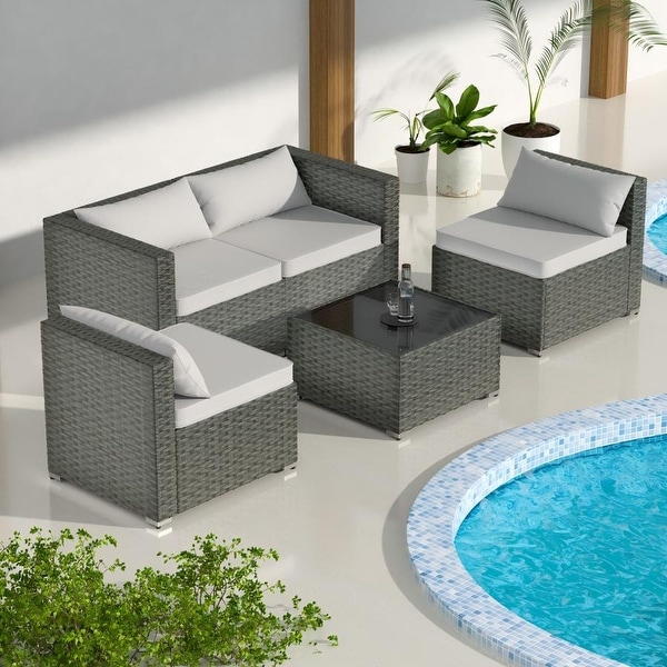 5Piece Patio Wicker Rattan Sectional Sofa Set