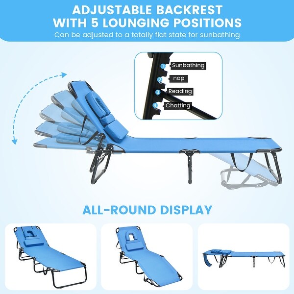 Costway 5Position Adjustable Backrest Beach Chaise Lounge Chair with