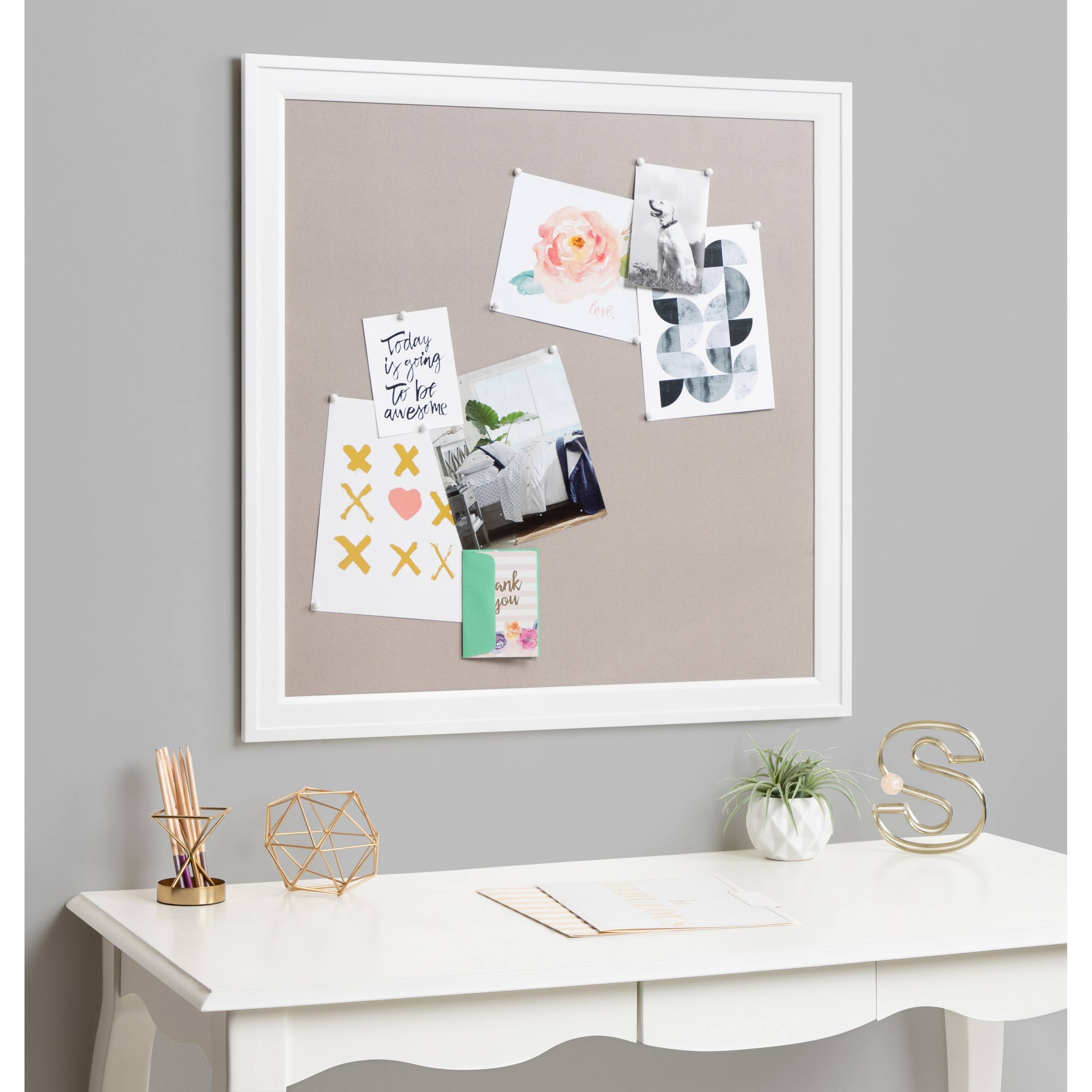 DesignOvation Bosc Framed Gray Linen Fabric Pinboard 18.5x27.5 White