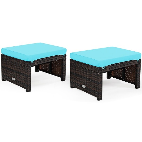 Costway 2PCS Patio Rattan Ottoman Cushioned Seat Foot Rest Furniture