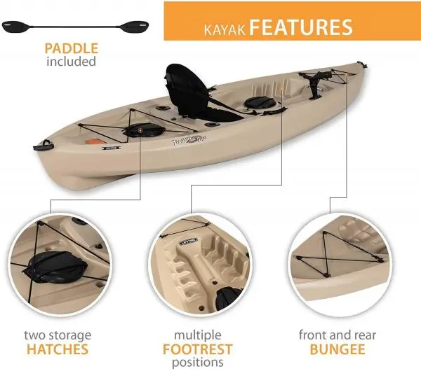 Tamarack Angler 100 Fishing Kayak – 10-Foot UV-Resistant HDPE Model with Paddles, Adjustable Seat & Rod Holders (Tan)