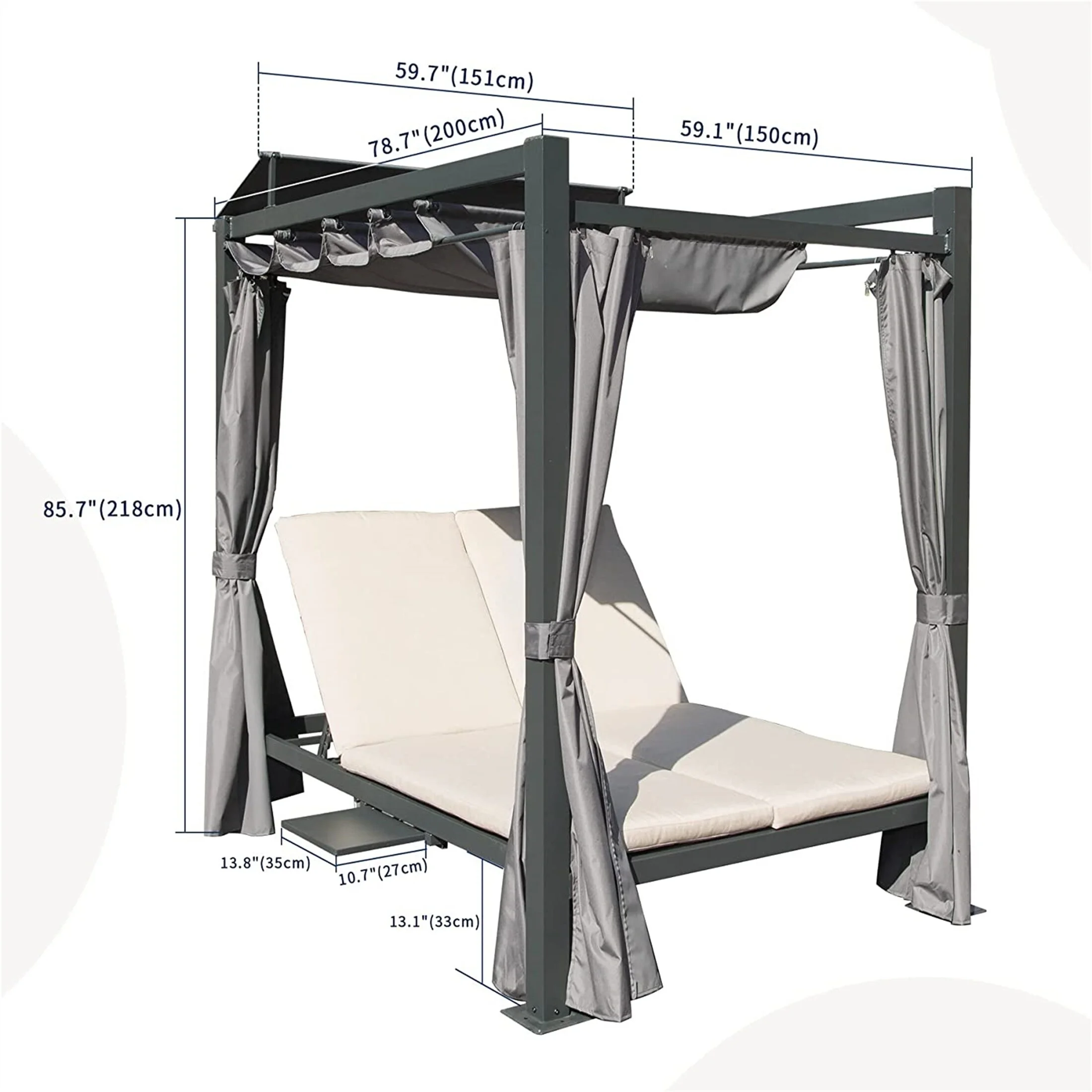 YJTONWIN Outdoor Patio Aluminum Daybed with Double Chaise Lounge
