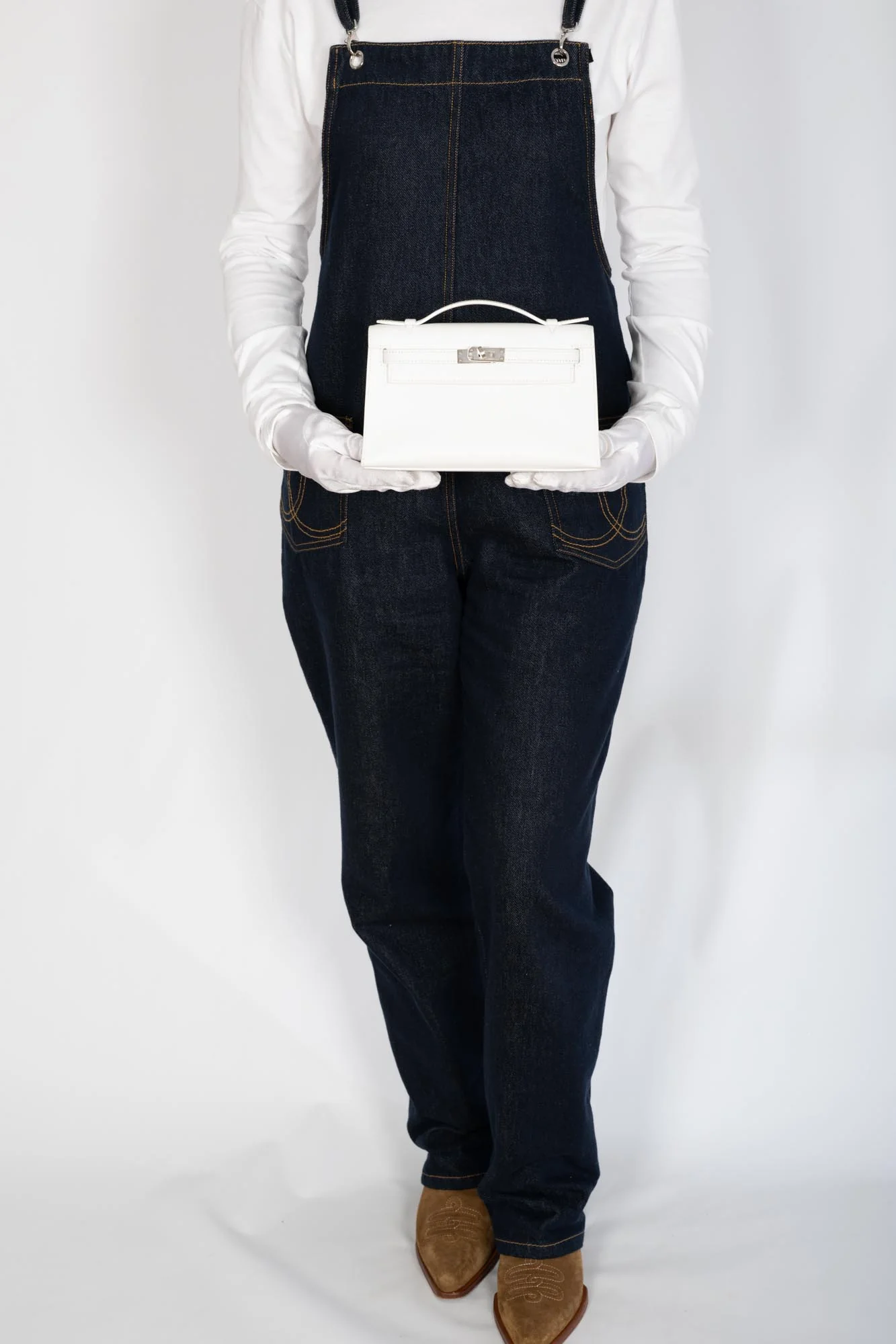 Hermès Kelly Pochette White Swift Palladium Hardware