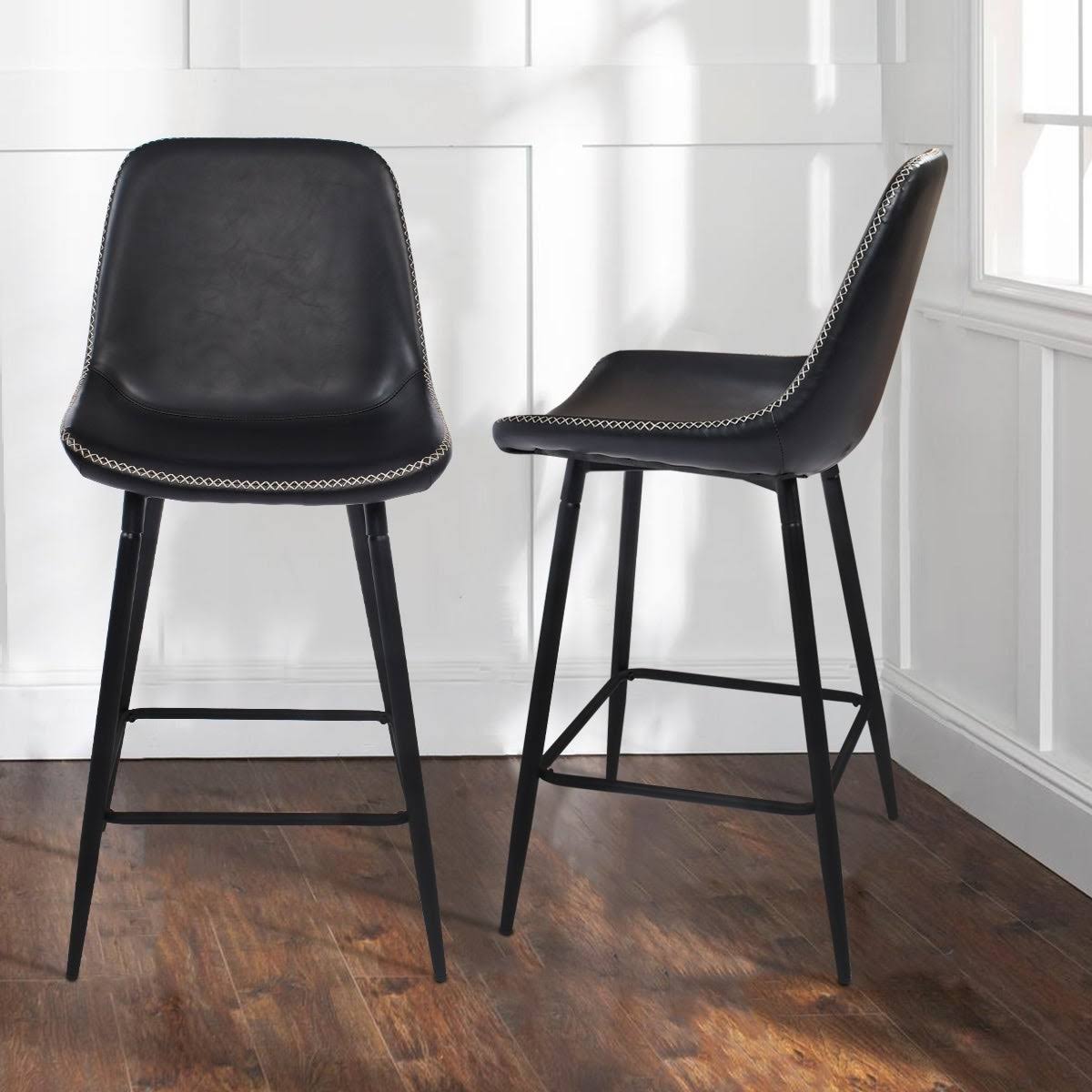 JL Creation Edmund Black Faux Leather 39.3 in. H Counter Bar Stool (Set of 2)