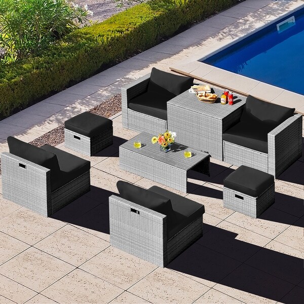 Costway 8PCS Patio Rattan Furniture Set Storage Waterproof Cover
