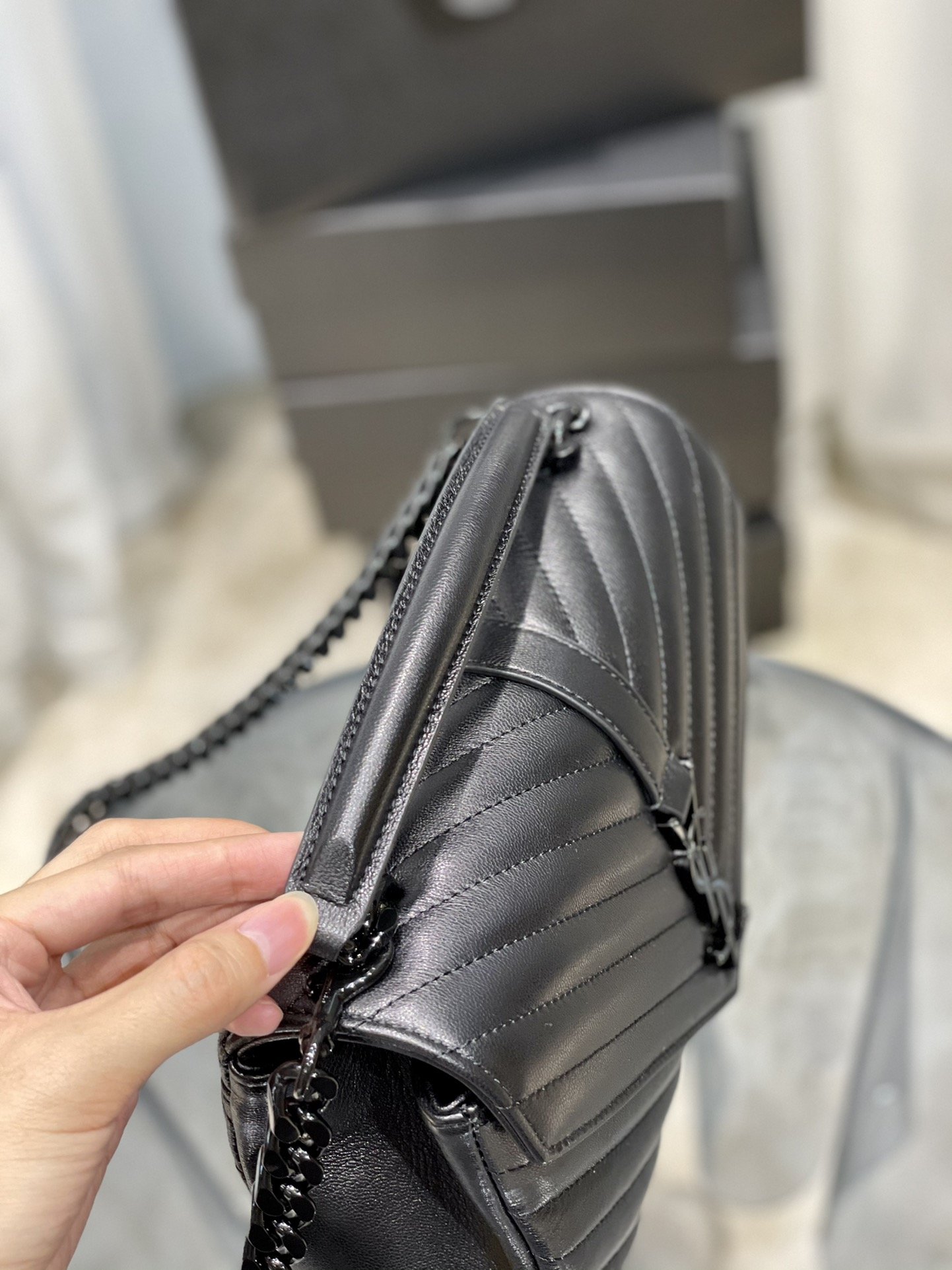 Saint Laurent College Medium Chain Bag In Quilted Leather Black Noir 24Cm