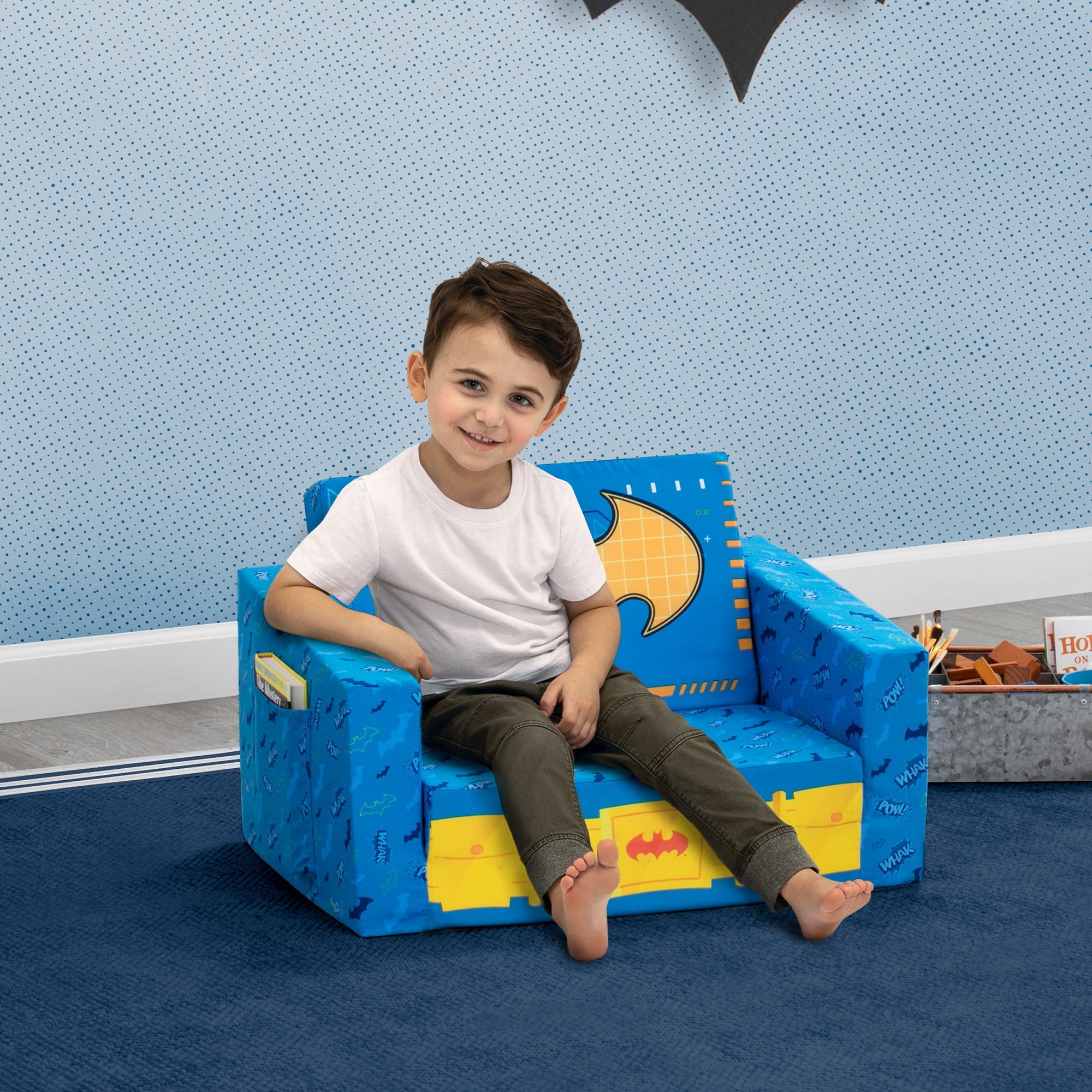 Batman Cozee Flip-Out Chair – 2-in-1 Convertible Chair to Lounger for Kids by Delta Children