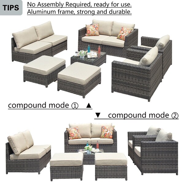 OVIOS Patio Furniture Deep Seat Wicker 9piece Set