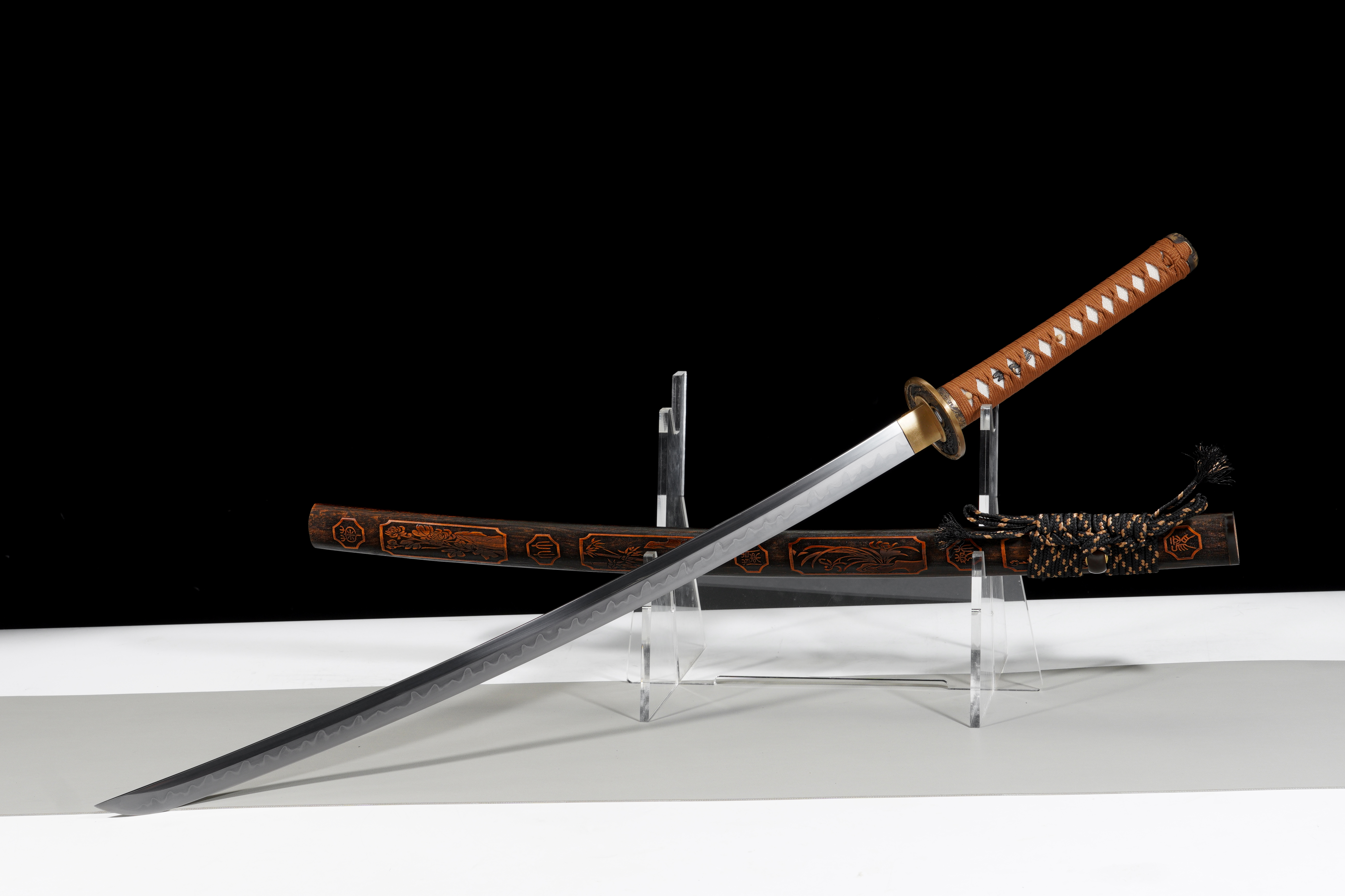 Handmade Katana T10 Steel Clay Tempered Four Gentlemen Saya Full Tang