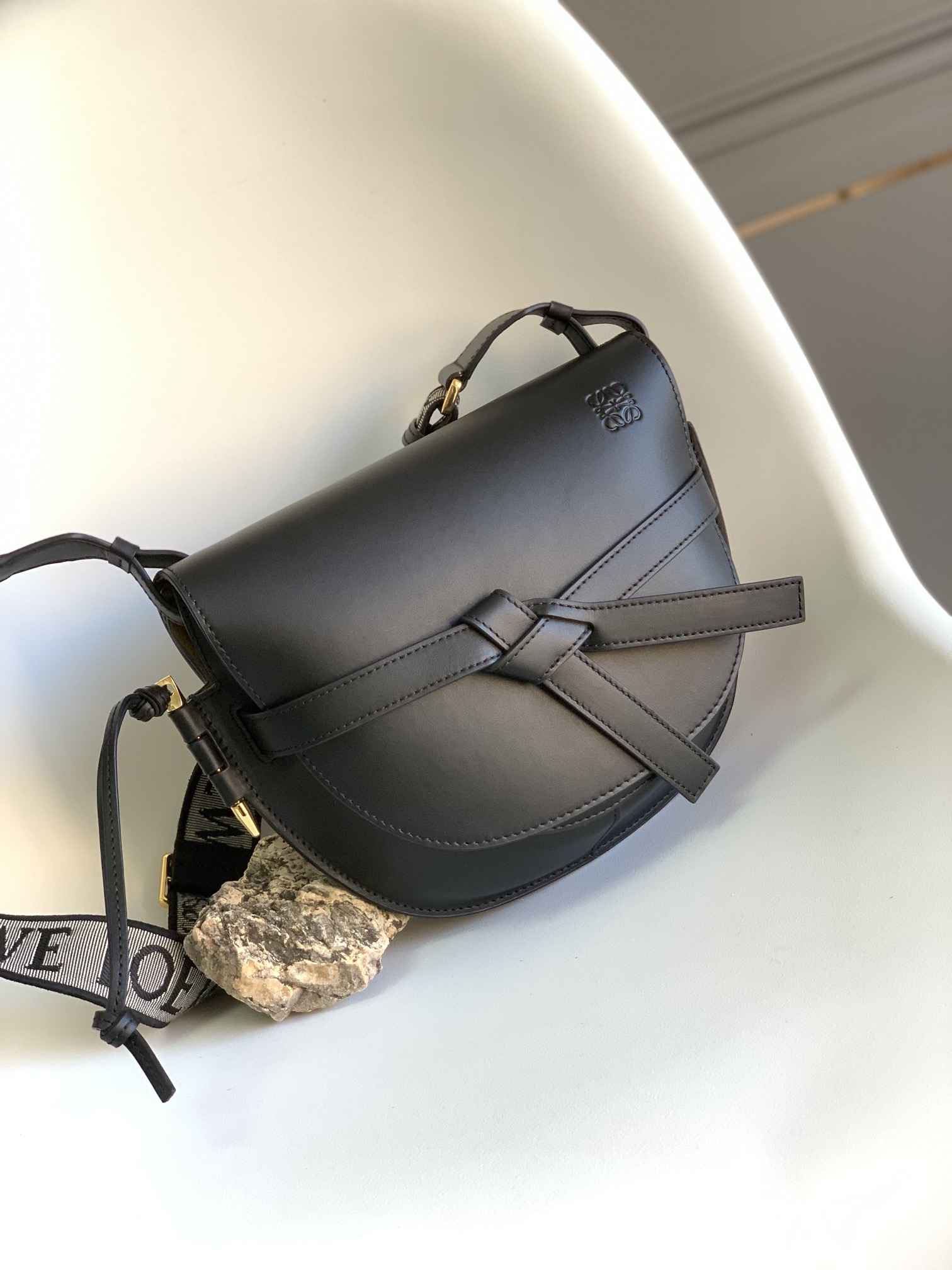 Loewe Women Small Gate Bag in Soft Calfskin and Jacquard-Black - cnluxepick