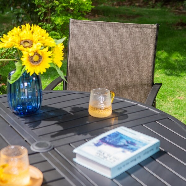 MAISON ARTS 5Piece Patio Dining Set,Geometrically Stamped Round Table and 4 Textilene Dining Chairs