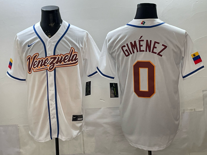 Men's Venezuela Baseball Andres Gimenez #0 White 2026 World Baseball Classic Stadium Jersey