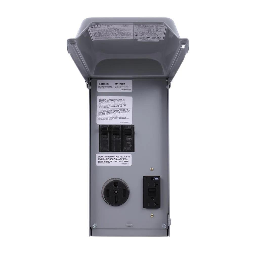 RV Panel with 50 Amp RV Receptacle and 20 Amp GFCI Receptacle