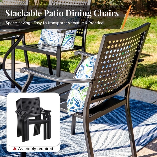 7Piece Patio Dining Set ,Large Round Dining Table with Umbrella Hole and Metal Swivel Dining Chairs