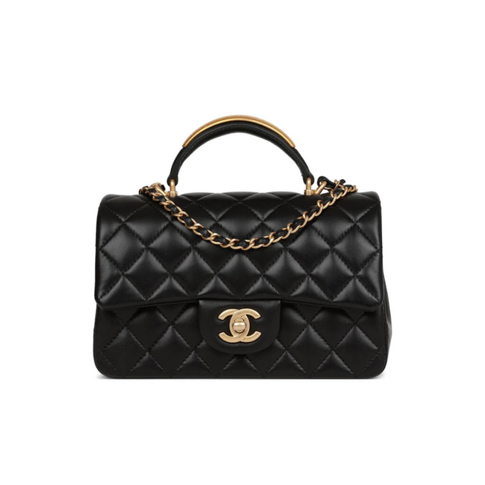Chanel Mini Flap Bag With Gold Top Handle 20cm