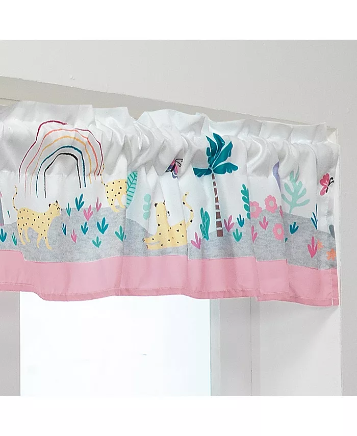 Bedtime Originals Rainbow Jungle Elephant Leopard Window Valance - Pink Gray