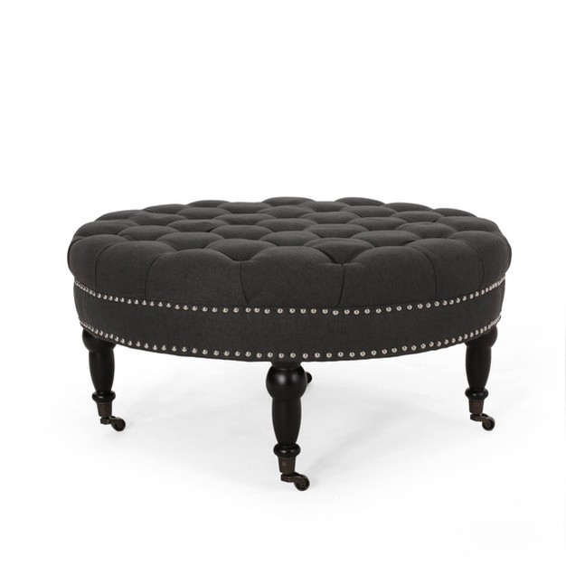 Cimarron Contemporary Round Ottoman With Rolling Casters Christopher Knight Home